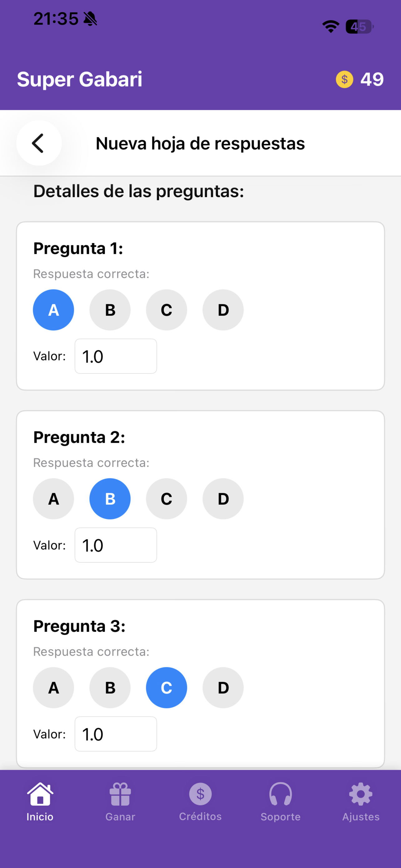 Super Gabari Detalles Preguntas