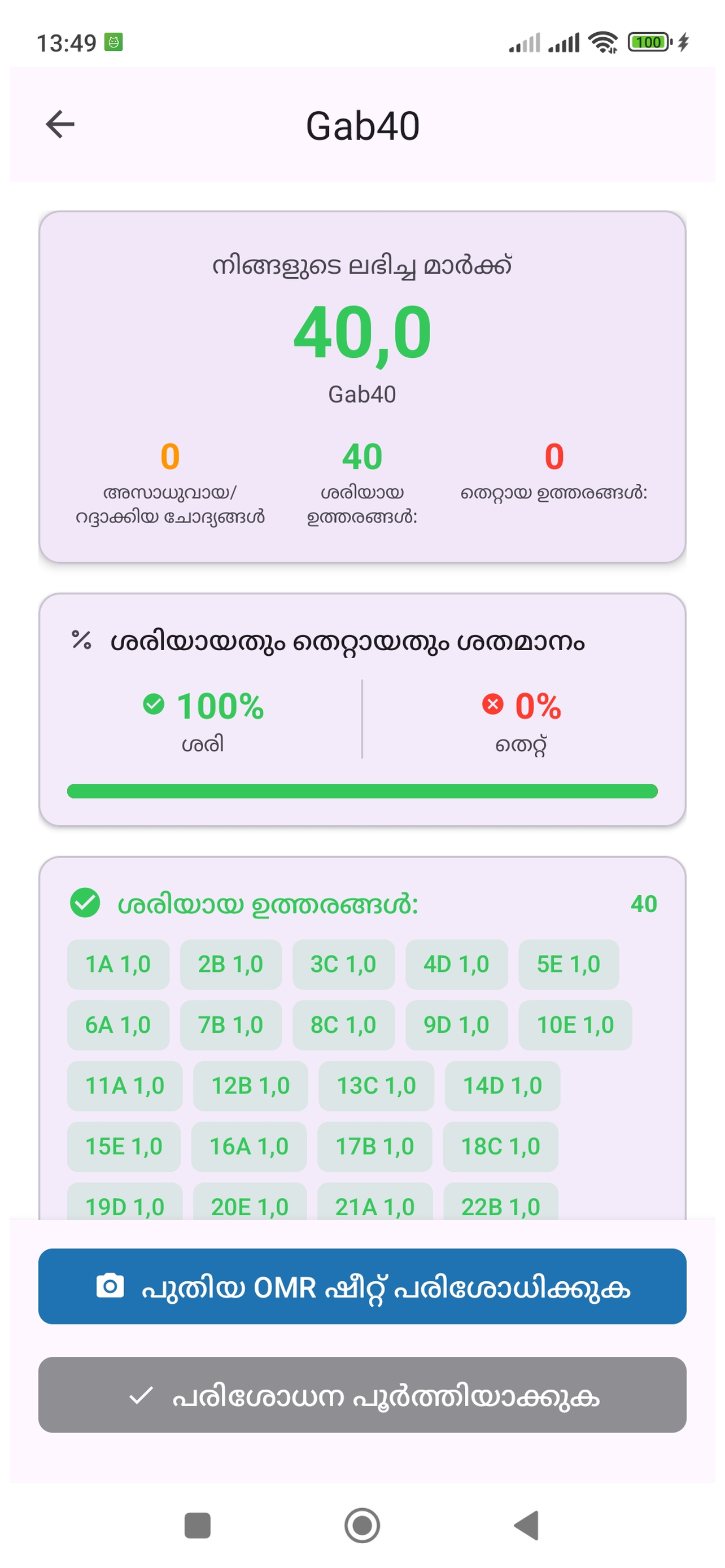 Super Gabari - ഫലം സ്ക്രീൻ
