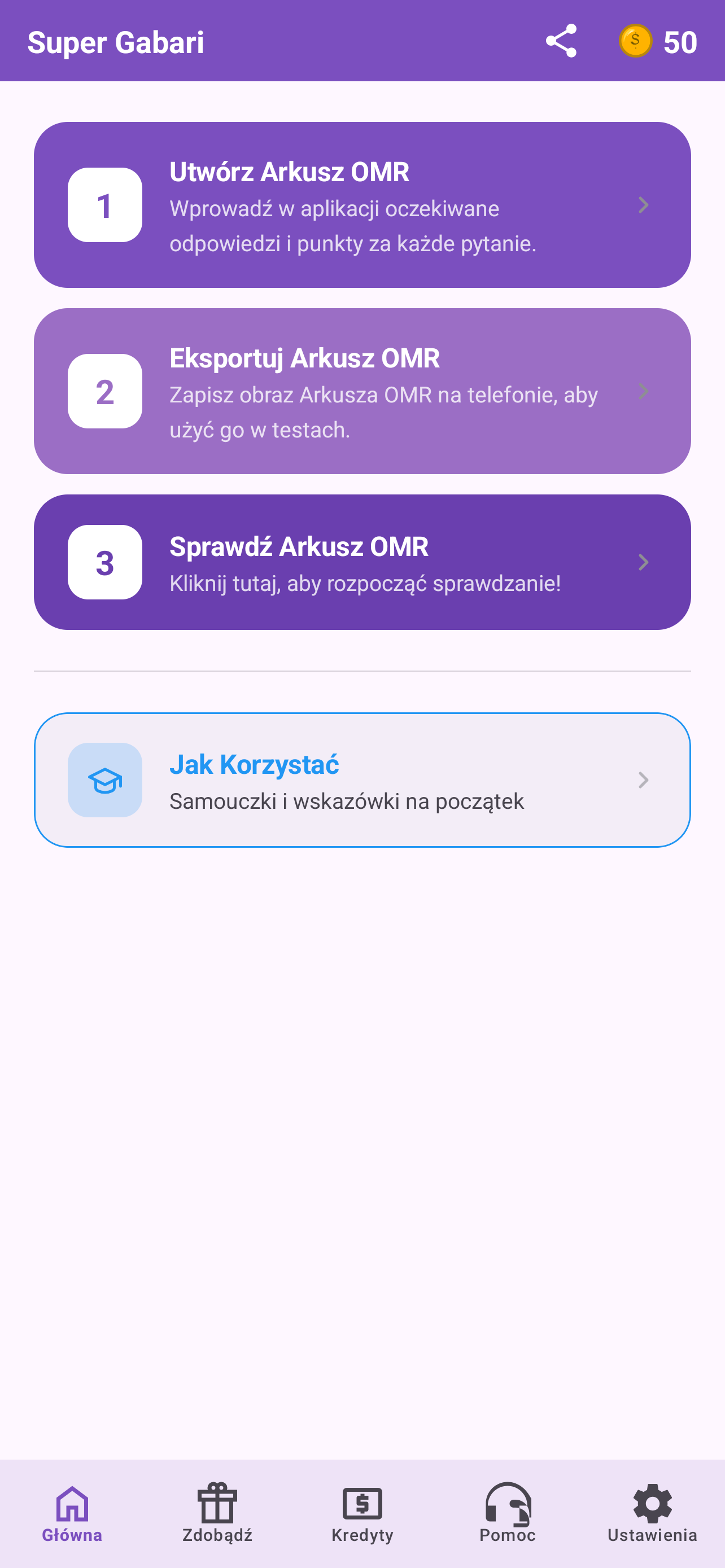 Super Gabari - Ekran Główny